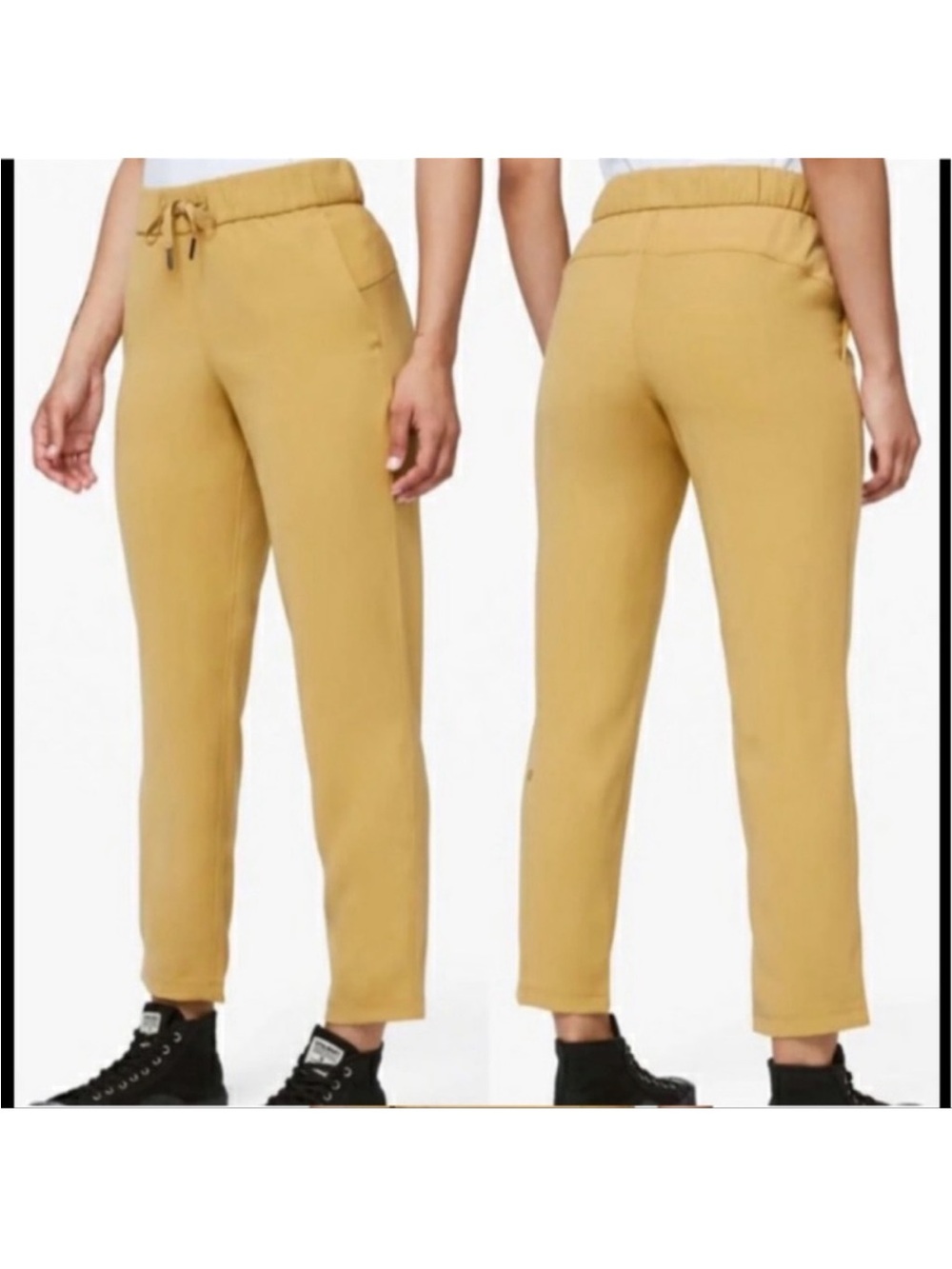 Lululemon On The Fly Drawstring Crop Pants Mustard Yellow Women's Sz 10
